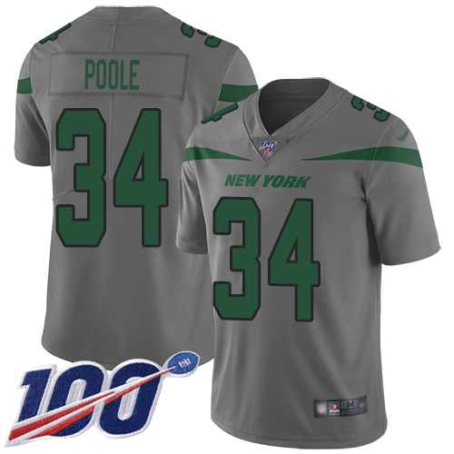 New York Jets Limited Gray Youth Brian Poole Jersey NFL Football #34 100th Season Inverted Legend->->Youth Jersey